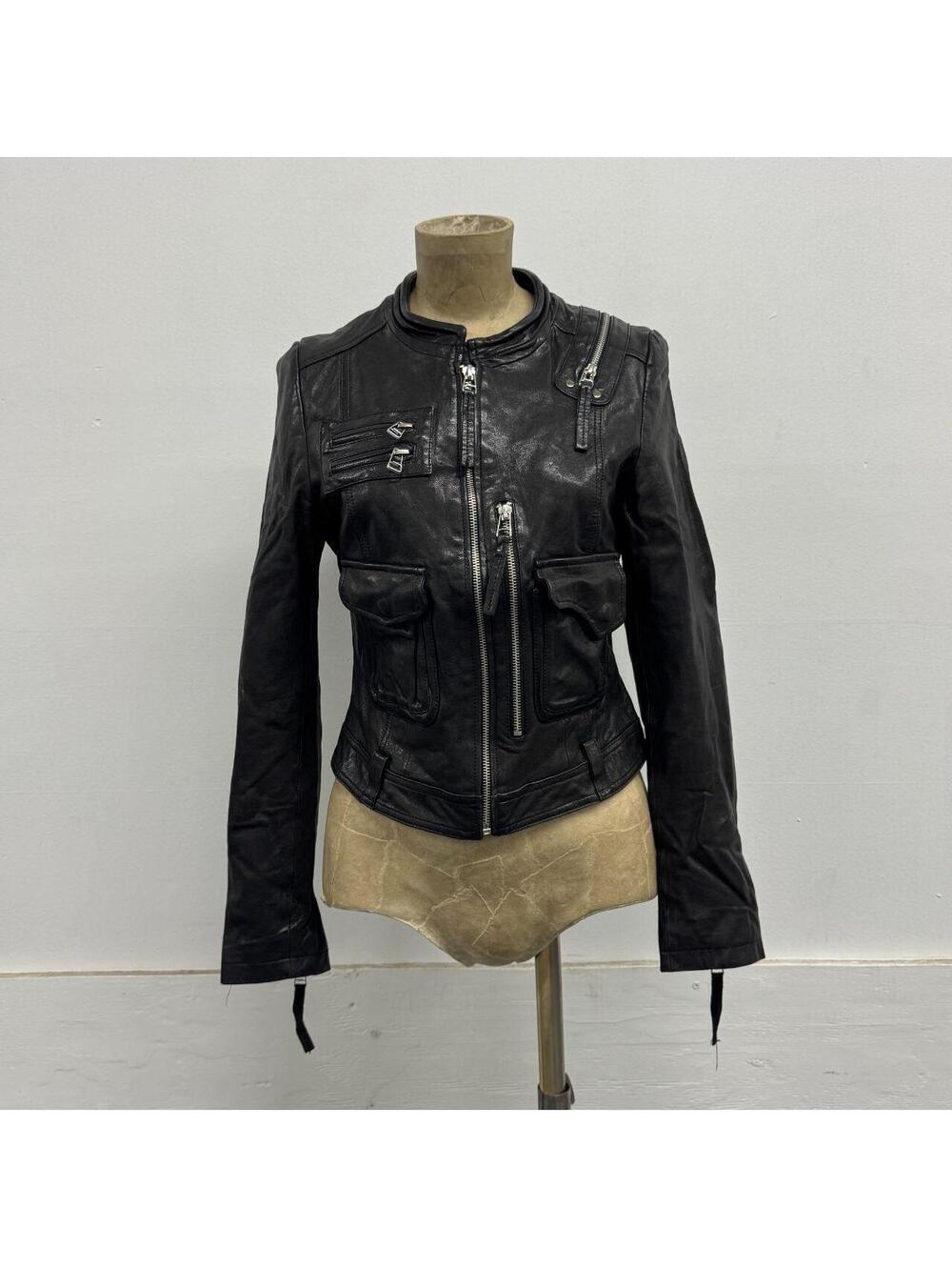 Vintage Katie Plus Lambskin Leather Multi-Pocket Moto Biker Jacket